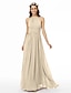 cheap Bridesmaid Dresses-A-Line Jewel Neck Floor Length Chiffon Bridesmaid Dress with Criss Cross / Pleats / Ruched / Open Back