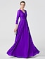 cheap Evening Dresses-A-Line Elegant Dress Holiday Cocktail Party Floor Length 3/4 Length Sleeve V Neck Chiffon with Sash / Ribbon Beading 2023