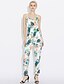 cheap Women&#039;s Jumpsuits &amp; Rompers-Women&#039;s Floral Holiday / Going out / Beach Boho Strap Green White Jumpsuit, Leaf / Vintage Classic / Holiday / Print L XL XXL High Rise Sleeveless Spring Summer