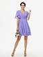 cheap Bridesmaid Dresses-A-Line Bridesmaid Dress V Neck Sleeveless Open Back Short / Mini Chiffon with Criss Cross / Pleats / Side-Draped 2022