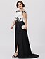 cheap Mother of the Bride Dresses-Sheath / Column Mother of the Bride Dress Chic &amp; Modern Glamorous &amp; Dramatic Color Block Off Shoulder Sweep / Brush Train Floor Length Stretch Satin Short Sleeve with Split Front 2022