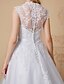 cheap Wedding Dresses-A-Line Wedding Dresses Sweetheart Neckline Court Train Lace Over Tulle Cap Sleeve Glamorous Illusion Detail Backless with Bowknot Sash / Ribbon Buttons 2020
