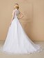 cheap Wedding Dresses-A-Line Wedding Dresses Sweetheart Neckline Court Train Lace Over Tulle Cap Sleeve Glamorous Illusion Detail Backless with Bowknot Sash / Ribbon Buttons 2020