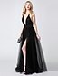 Χαμηλού Κόστους Φορέματα Χορού Αποφοίτησης-Γραμμή Α Κομψό &amp; Μοντέρνο Κομψό Όμορφη Πλάτη Επίσημο Βραδινό Μαύρο γκαλά Φόρεμα Βυθίζοντας το λαιμό Αμάνικο Μακρύ Τούλι με Με Άνοιγμα Μπροστά 2020