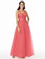cheap Bridesmaid Dresses-A-Line Spaghetti Strap Floor Length Lace / Tulle Bridesmaid Dress with Lace / Sashes / Ribbons / Pleats / Open Back