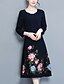 cheap Women&#039;s Dresses-Women&#039;s Shift Dress Knee Length Dress Blue 3/4 Length Sleeve Floral Embroidered Fall Spring Round Neck Sophisticated Loose M L XL XXL 3XL 4XL / Plus Size / Plus Size