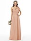 cheap Bridesmaid Dresses-Sheath / Column One Shoulder Floor Length Chiffon Bridesmaid Dress with Beading / Flower / Side-Draped