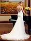 cheap Wedding Dresses-Mermaid / Trumpet Sweetheart Neckline Chapel Train Tulle / Lace Over Tulle Made-To-Measure Wedding Dresses with Appliques / Lace by LAN TING BRIDE® / Open Back