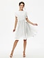 cheap Bridesmaid Dresses-A-Line Bridesmaid Dress Jewel Neck Short Sleeve Elegant Knee Length Chiffon with Sashes / Ribbons / Bow(s) / Pleats 2022
