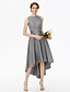 cheap Bridesmaid Dresses-A-Line Jewel Neck Asymmetrical Satin / Corded Lace Bridesmaid Dress with Lace / Sash / Ribbon / Pleats