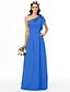 cheap Bridesmaid Dresses-Sheath / Column One Shoulder Floor Length Chiffon Bridesmaid Dress with Beading / Flower / Side-Draped