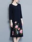 cheap Women&#039;s Dresses-Women&#039;s Shift Dress Knee Length Dress Blue 3/4 Length Sleeve Floral Embroidered Fall Spring Round Neck Sophisticated Loose M L XL XXL 3XL 4XL / Plus Size / Plus Size