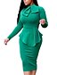 baratos Vestidos de mulher-Mulheres Vestido da bainha Mini vestido curto Verde Azul Vermelho Manga Longa Vermelho Cor Sólida Laço Outono Inverno Gola Redonda Magro Laço S M L XL