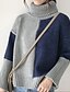tanie Swetry damskie-Damskie Codzienny Kolorowy blok Długi rękaw Regularny Pulower, Golf Jesień Beżowy / Szary Jeden rozmiar