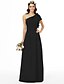 cheap Bridesmaid Dresses-Sheath / Column One Shoulder Floor Length Chiffon Bridesmaid Dress with Beading / Flower / Side-Draped