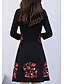 Χαμηλού Κόστους Γυναικεία Φορέματα-Γυναικεία Φόρεμα σε γραμμή Α Μακρυμάνικο Φλοράλ Λαιμόκοψη V Μεγάλα Μεγέθη Κέντημα Μαύρο Τ M L XL XXL 3XL