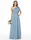 cheap Bridesmaid Dresses-Sheath / Column One Shoulder Floor Length Chiffon Bridesmaid Dress with Beading / Flower / Side-Draped