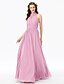 cheap Bridesmaid Dresses-A-Line High Neck Floor Length Chiffon Bridesmaid Dress with Buttons / Sash / Ribbon / Criss Cross by LAN TING BRIDE®