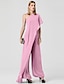 cheap Evening Dresses-Jumpsuits Sexy Wedding Guest Formal Evening Dress One Shoulder Sleeveless Floor Length Chiffon with Draping 2022