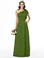 cheap Bridesmaid Dresses-Sheath / Column One Shoulder Floor Length Chiffon Bridesmaid Dress with Beading / Flower / Side-Draped