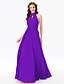 cheap Bridesmaid Dresses-A-Line High Neck Floor Length Chiffon Bridesmaid Dress with Buttons / Sash / Ribbon / Criss Cross by LAN TING BRIDE®