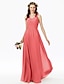 cheap Bridesmaid Dresses-A-Line Bridesmaid Dress V Neck Sleeveless Beautiful Back Floor Length Chiffon with Lace / Criss Cross / Pleats 2022