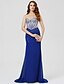 cheap Evening Dresses-Sheath / Column Beaded &amp; Sequin Dress Holiday Cocktail Party Sweep / Brush Train Sleeveless Sweetheart Stretch Satin with Crystals 2024