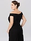 cheap Mother of the Bride Dresses-Sheath / Column Mother of the Bride Dress Classic &amp; Timeless Elegant &amp; Luxurious Plus Size Off Shoulder Floor Length Chiffon Short Sleeve with Pleats Split Front 2021
