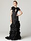 Χαμηλού Κόστους Βραδινά Φορέματα-Τρομπέτα / Γοργόνα Στυλ Διασήμων Αργίες Κοκτέιλ Πάρτι Επίσημο Βραδινό Φόρεμα Ώμοι Έξω Αμάνικο Ουρά Σατέν Ταφτάς με Πλισέ Λουλούδι 2020