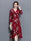 cheap Women&#039;s Dresses-Women&#039;s Floral Daily Sheath Dress - Floral V Neck Fall Cotton Red S M L