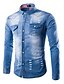 cheap Men&#039;s Casual Shirts-Men&#039;s Shirt Solid Colored Shirt Collar Blue Light Blue Long Sleeve Plus Size Daily Ripped Tops Cotton Vintage / Winter / Fall / Winter