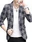 cheap Men&#039;s Trench Coat-Men&#039;s Going out / Work Simple Spring / Fall Regular Blazer, Plaid V Neck Long Sleeve Polyester Check Pattern Blue / Red