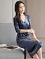 cheap Casual Dresses-Women&#039;s Sheath Dress Midi Dress Black Blue Gray Brown Long Sleeve Solid Colored V Neck Velvet S M L XL XXL 3XL / Plus Size / Plus Size