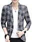 cheap Men&#039;s Trench Coat-Men&#039;s Going out / Work Simple Spring / Fall Regular Blazer, Plaid V Neck Long Sleeve Polyester Check Pattern Blue / Red