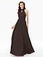 cheap Bridesmaid Dresses-A-Line High Neck Floor Length Chiffon Bridesmaid Dress with Buttons / Sash / Ribbon / Criss Cross by LAN TING BRIDE®