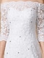 olcso Menyasszonyi ruhák-sellő / trombita esküvői ruhák vállról udvari vonat csipke tüll felett 3/4 hosszú ujjú virágos csipke illúziós ujj gyöngyös rátétekkel