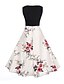 preiswerte Retro-Kleider-Damen A Linie Kleid Minikleid Weiß Ärmellos Blumen Patchwork Rundhalsausschnitt Blume Gürtel nicht im Lieferumfang enthalten Schlank M L XL XXL