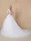 cheap Wedding Dresses-Engagement Ball Gown Wedding Dresses Cathedral Train Formal Open Back Cap Sleeve V Neck Lace With Lace Appliques 2023 Bridal Gowns