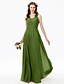 cheap Bridesmaid Dresses-A-Line Bridesmaid Dress V Neck Sleeveless Beautiful Back Floor Length Chiffon with Lace / Criss Cross / Pleats 2022