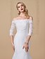cheap Wedding Dresses-Mermaid / Trumpet Wedding Dresses Off Shoulder Court Train Lace Sequined 3/4 Length Sleeve Romantic Plus Size Illusion Sleeve with Beading Appliques 2022