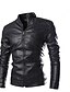 cheap Faux Leather-Men&#039;s Jacket Faux Leather Jacket Daily Wear Weekend Thermal Warm Rain Waterproof Fall Solid Colored Round Neck Regular Cotton Slim Black Brown Jacket