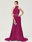 cheap Evening Dresses-Sheath / Column Elegant Dress Holiday Cocktail Party Court Train Sleeveless High Neck Chiffon with Sash / Ribbon Bow(s) Pleats 2024