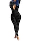 זול אוברולים לנשים-בגדי ריקוד נשים סרבלים תחרה אחיד V עמוק סגנון רחוב ליציאה רזה רזה שרוול ארוך לבן שחור S M L סתיו