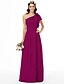 cheap Bridesmaid Dresses-Sheath / Column One Shoulder Floor Length Chiffon Bridesmaid Dress with Beading / Flower / Side-Draped