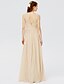 cheap Bridesmaid Dresses-Sheath / Column V Neck Floor Length Chiffon / Sheer Lace Bridesmaid Dress with Appliques / Sash / Ribbon / Pleats