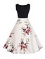 preiswerte Retro-Kleider-Damen A Linie Kleid Minikleid Weiß Ärmellos Blumen Patchwork Rundhalsausschnitt Blume Gürtel nicht im Lieferumfang enthalten Schlank M L XL XXL