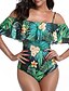 cheap Women&#039;s Swimwear-Women&#039;s Swimwear One Piece Swimsuit Ruffle Print Floral Green White Bandeau Off Shoulder Bathing Suits / Strap / Sexy / Strap