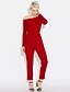 cheap Women&#039;s Jumpsuits-Women&#039;s Jumpsuit Solid Colored Round Neck Daily Weekend Slim Slim Long Sleeve Gray Red S M L Fall