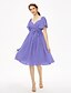 cheap Bridesmaid Dresses-A-Line Queen Anne Knee Length Chiffon Bridesmaid Dress with Sash / Ribbon / Criss Cross / Pleats