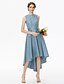 cheap Bridesmaid Dresses-A-Line Jewel Neck Asymmetrical Satin / Corded Lace Bridesmaid Dress with Lace / Sash / Ribbon / Pleats